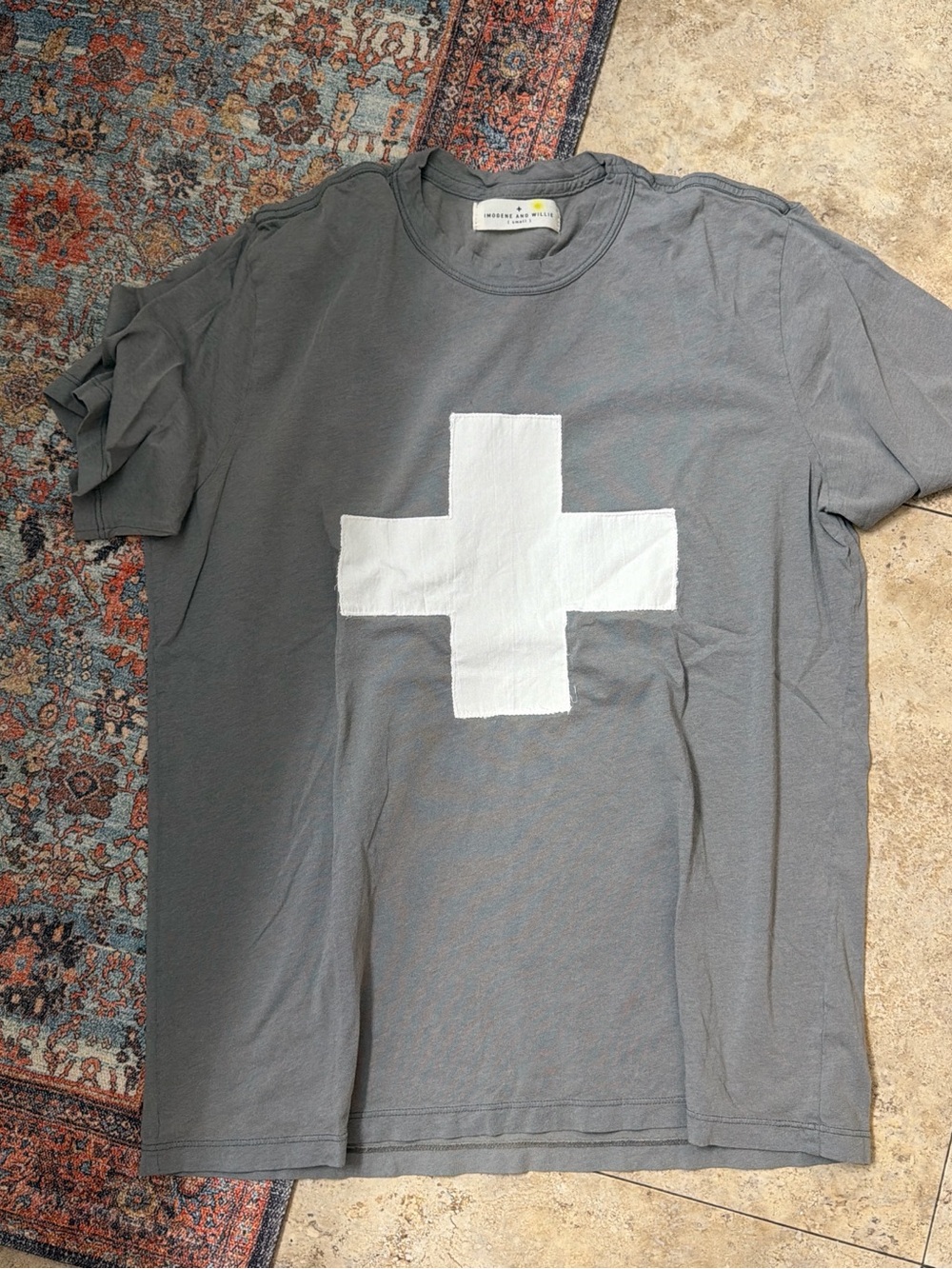 imogene + willie Gray/green Short Sleeve Tee with White Cross